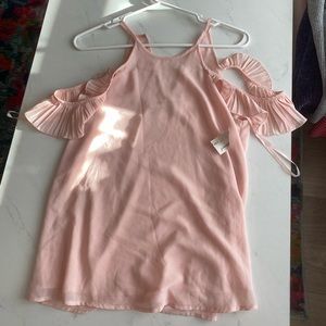 Pink ruffle off the shoulder tank top